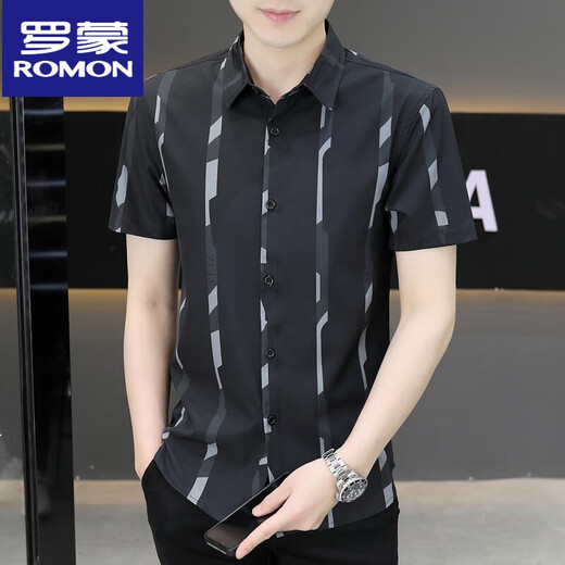 罗蒙（ROMON）高档夏季男短袖衬衫潮流痞帅气感冰高端商务中老年网红2025 7027绿色 XL 125-140斤