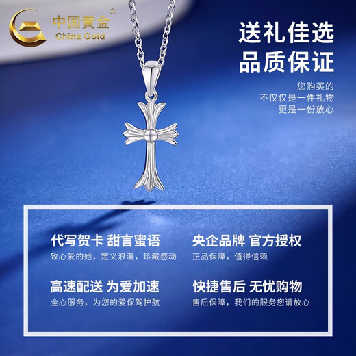 China Gold (CHINA GOLD) Cross Platinum Necklace for Men PT950 Platinum Pendant Clavicle Chain Wedding and Birthday Gift for Girlfriends Cross Platinum Pendant About 2g Free Silver Chain