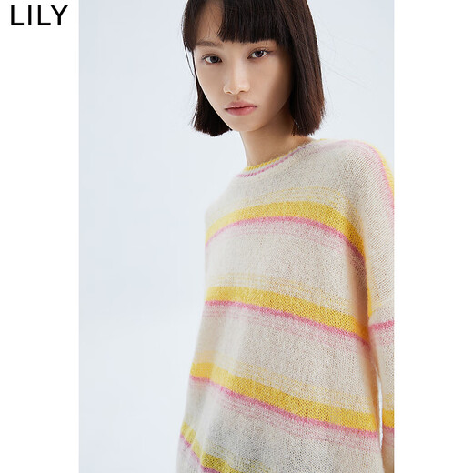 
LILY [same style in the mall] Spring new women's clothing fashionable and playful striped loose soft sweater for women 902 light orange S