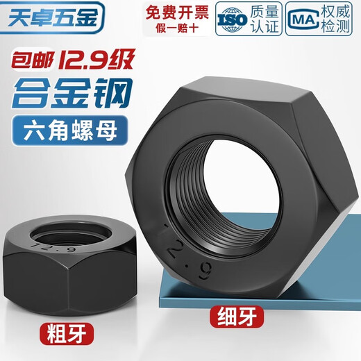 Tianzhuo Hardware Grade 12.9 High Strength Black Nut Screw Cap Fine Thread Nut M6M8M10M12M14M16M20M27mm M18*1.5 (2 pieces) 12.9 Black Fine Thread