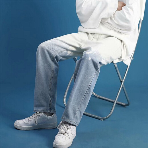 柯菲沃渐变裤子男夏季宽松直筒韩版潮流潮牌阔腿情侣休闲牛仔裤子男 衣创-7029蓝色 M