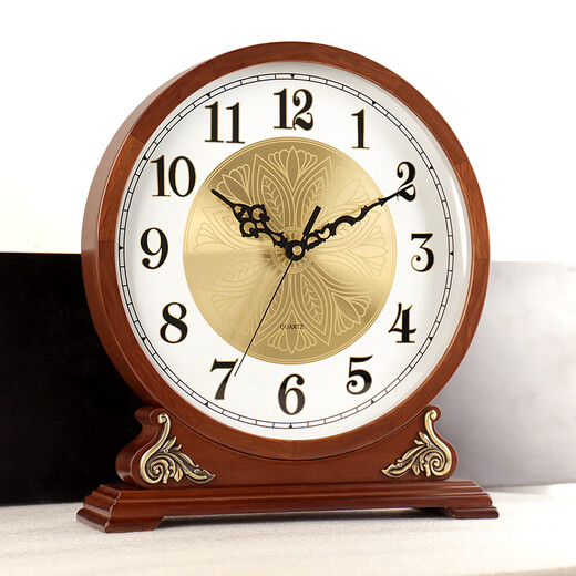 Hanshi (Hense) solid wood table clock living room Chinese style table clock table display clock ornaments clock HD251 oak metal pattern plate