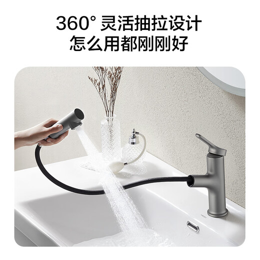 恒洁（HEGII）面盆抽拉式水龙头 洗手间卫生间冷热双控健康可抽拉面盆水龙头 *【升级数显 枪灰】902-115S-SH