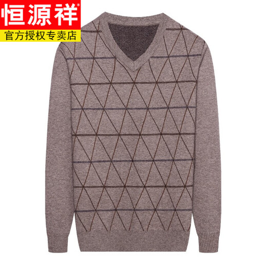 Hengyuanxiang Hühnchen Herzkragen Pullover Männer mittleren Alters und ältere Plaid-Diamant V-Ausschnitt Strickjacke mit großer Größe Lose Daddy Anzug Herrenkleidung Grau 6629 XL 180/92A155-170jin [Jin gleich 0,5 kg]