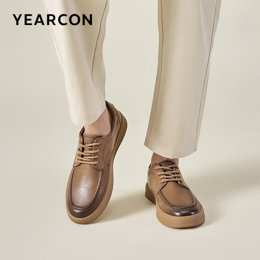 Yierkan leather shoes men's business casual shoes simple lace-up British gentleman soft-soled flat shoes 96835W yellow brown 41