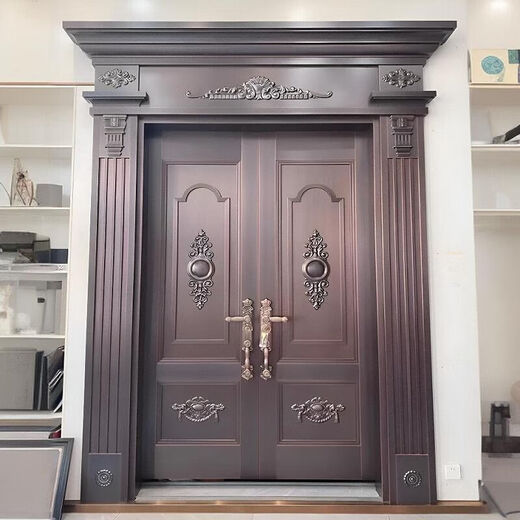 维诺亚铜门别墅大门双开门农村自建房镀铜对开子母入户门铸铝门定制 钢铜0.8镀锌龙骨PVC防火平方价