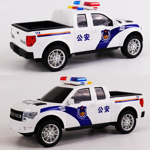 Kawei large police car children's toys sound and light pickup truck SWAT 110 public security model police ambulance car model large pickup sound and light police car