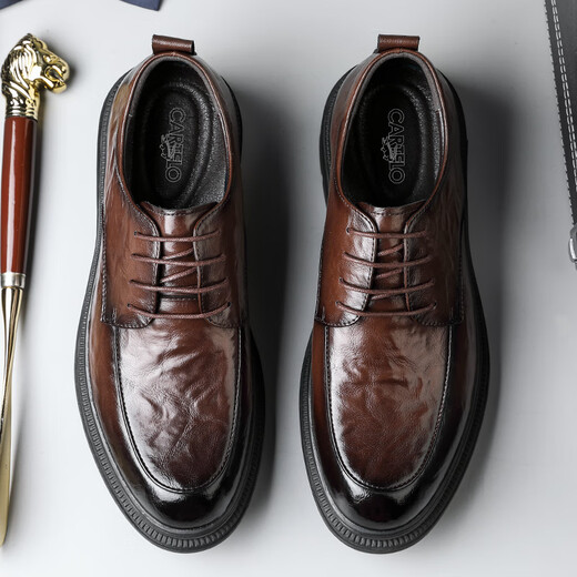 
CARTELO British hand-grabbed leather shoes for men business soft cowhide men's shoes formal shoes men's leather shoes 9758 brown 39