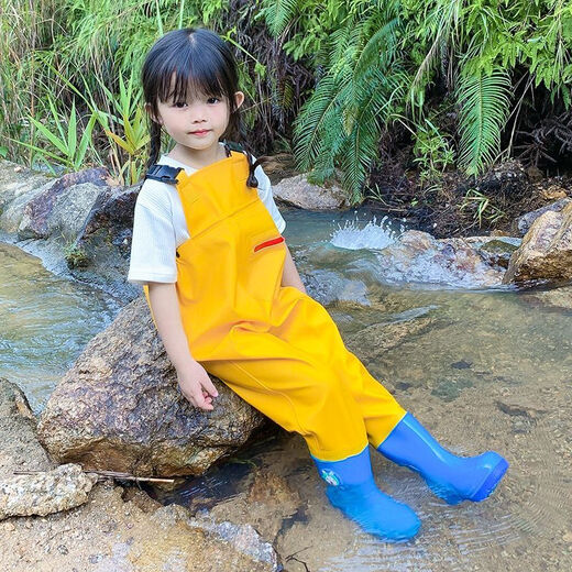 Children's one-piece water play overalls, sand play clothes, rain pants and rain boots for men and women, children's pink overalls, height 90-shoe size 24