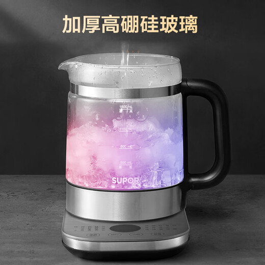 SUPOR health kettle with filter 1.5L large capacity tea maker electric kettle 316L stainless steel office household insulated glass teapot thermostatic kettle electric kettle 1.5L 316L stainless steel filter + heating plate 1.5L