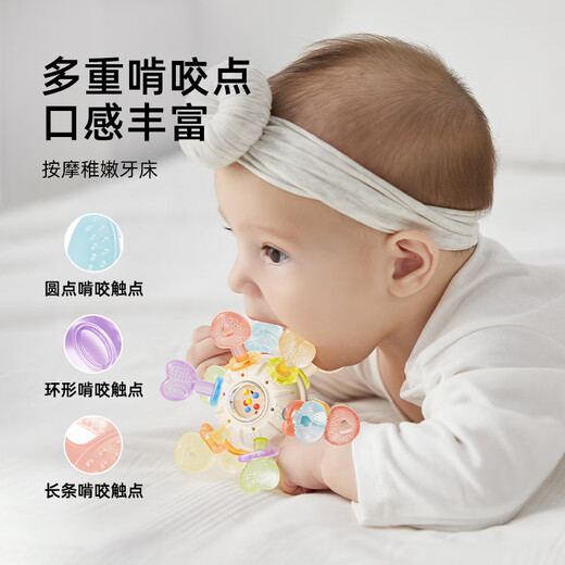 Xulin Japanese Manhattan hand ball baby silicone teether molar stick baby chewing gum toy anti-eating Manhattan multi-function ball 3 ways to bite-twist ball-ring rattle-cyy