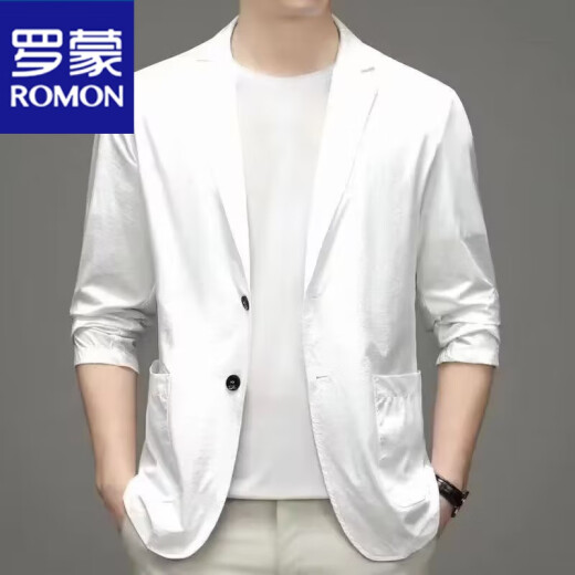 Romon Sommer -Männereis Wireless Edelstahl -Sonnenschutzanzug Jacke Solid Color Stretch Dünnanzug Top schwarz -718 4 [Vorgeschlagen 130-145jin [Jin entspricht 0,5 kg]]]