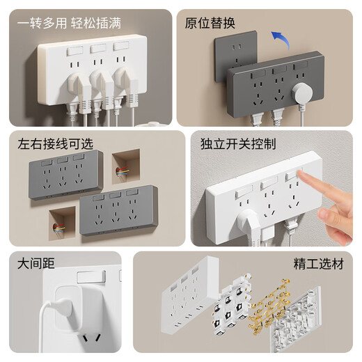 Erweiterungssteckdose vom Typ Puxi86 mit Schalter, wandfeste Erweiterungssteckdose, multifunktionale, verkabelungsfreie Erweiterungssteckdose, Typ 86, Ersatzerweiterung, universal, links und rechts, weiß