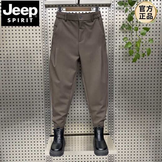 JEEP SPIRIT autumn and winter new trousers men's thin velvet thickened trousers with Martin boots harem pants Velcro casual pants black plus velvet 34 165-175Jin Jin is equal to 0.5 kg