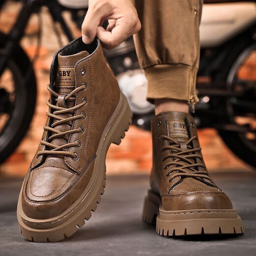 Martin Boots Autumn New Round Toe Round British Workwear Workwear Retro Cuero Men's Leather Boots impermeables de cuero grueso Soleado Temporada de moda Brown 43