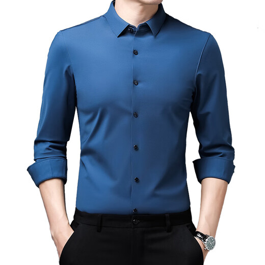 Jinba (JINBA) J Jinba autumn and winter long-sleeved shirt for men, mulberry silk plus velvet, thickened, no ironing, high-end middle-aged dad's clothing to keep warm, single style 1808 black 34 185 (suitable for 170-180 Jin Jin is equal to 0.5 kg