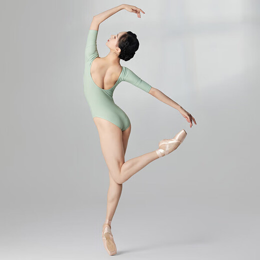
Sansha ballet costume women, mid-sleeved round neck dance costume Krishna blue practice suit light green M