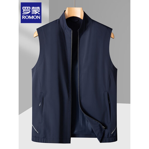 Romon Stand-up-Kragenweste 2024 neue Pferdesclips mit Sommerdünngeschäft Casual Weste Herrenkleidung, Marine Blue 180/XL [Empfohlen 140-155 Jin [Jin entspricht 0,5 kg]]