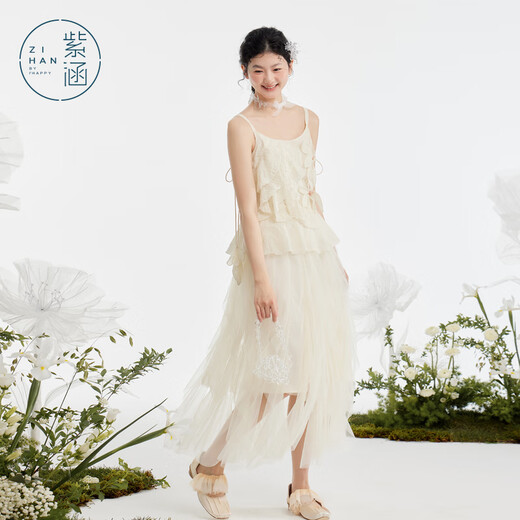 Zihan (ZIHAN) Zihan three-dimensional floral suspender mesh skirt suit for women summer forest style sweet style two-piece set Mijin M