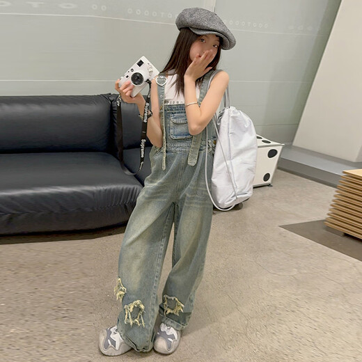 Maidou Bear Girls Denim Couts Summer Fino Style New Children's Spring and Summer Dopamine Wear Girls Big Children's Pantals sueltos de color rosa 160