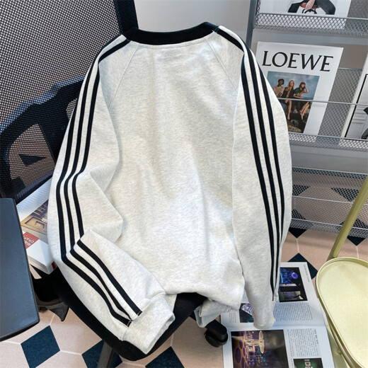 POUM sweatshirt men autumn and winter Chinese cotton round neck puppy print versatile trendy couple casual XXJR-FG1349 white gray L