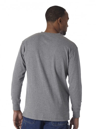 Wrangler Men's Long Sleeve Solid Henley Shirt Charcoal Gray Large