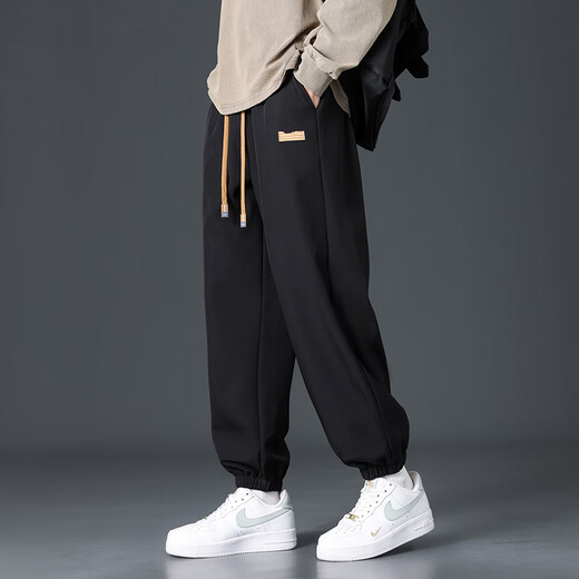 Dingfengbaoluo warm casual pants men's autumn and winter heavyweight velvet thickened ankle windproof fashionable sanitary trousers DFK42 black 3XL