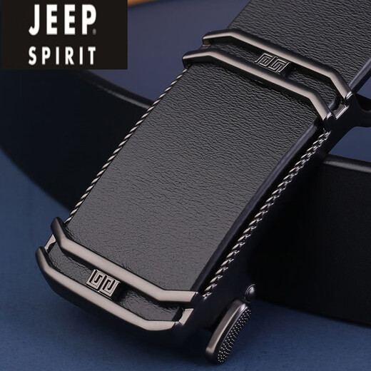 JEEP SPIRIT皮带男真皮纯牛皮腰带百搭内穿情人节复古休闲牛仔裤带简约设计潮 1503珠枪扣【黑色带】 115cm (2.6-2.8尺)