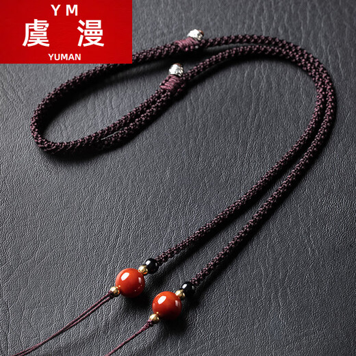 Yuman crossing dzi bead lanyard hanging neck clavicle Tibetan hand-knitted ethnic style necklace rope turquoise jade pendant with rope Nepalese round bead crossing style