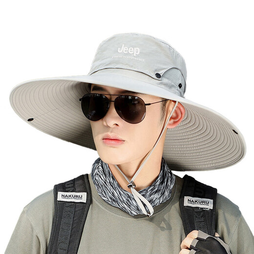 JEEP Jeep hat men's summer sun protection fishing outdoor sun protection UV men's large brim sunshade fisherman hat dark gray one size adjustable