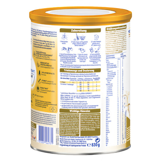 Nestlé Baba Original aus Deutschland BEBA Supreme Version sechs HMO -Infant -Formeln 3 Segmente (12 ~ 36 Monate) 830G 26. Oktober aus Deutschland importiert
