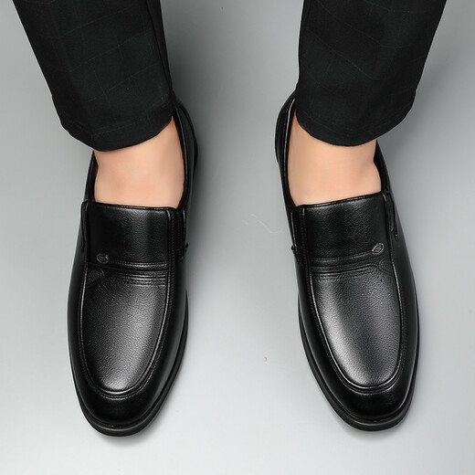 Portures leather shoes for men, slip-on business casual shoes, lightweight formal shoes, wedding shoes for men 1805 black 42