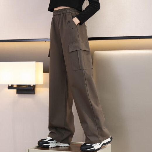 优优1点（Yoyo one）女童工装裤春秋款女孩秋装套装儿童裤子秋季运动休闲阔腿裤中大童 15053灰色 120cm