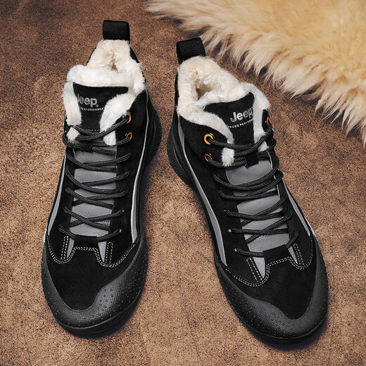 Jeep men's shoes 2025 new spring and autumn warm snow Martin boots outdoor workwear medium and high top casual shoes black 1289 (leather shoe size) 41