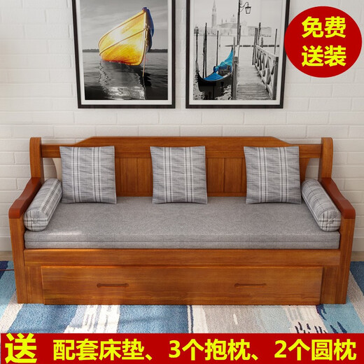 钱柏森实木沙发床推拉两用多功能储物可折叠沙发床可拆洗小户型沙发床 环保棕色 长2m拉开1.5m