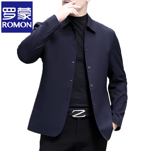 罗蒙（ROMON）中青年男士行政夹克春秋季商务休闲爸爸装翻领无痕上衣外套男 蓝色 180/XL