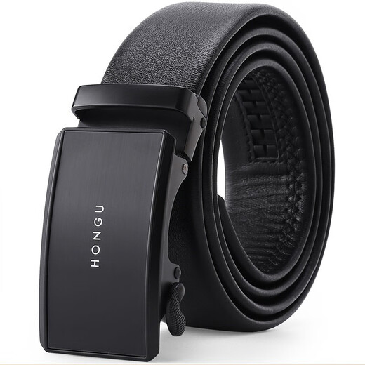 Honggu men's belt head layer cowhide youth belt casual business belt Valentine's Day belt Chinese Valentine's Day gift dark 120cm