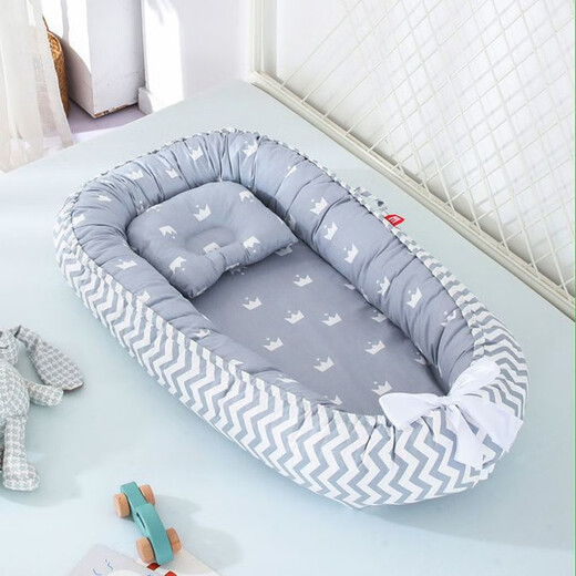 Kai Ruishi bed in bed crib in bed crib removable and washable uterine bed essential supplies for newborns baby lying down and sleeping artifact wavy gray crown removable and washable (+ pillow) 50*85