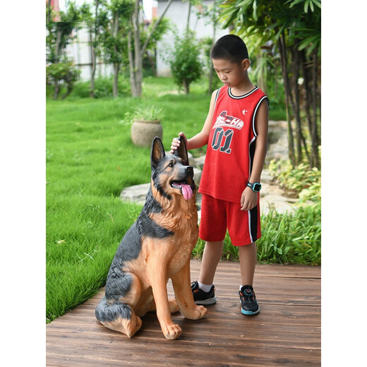 Wantang dog ornaments simulated German shepherd outdoor watchdog model big wolf dog sculpture living room courtyard balcony decoration craft 89 cm high sitting posture big German shepherd