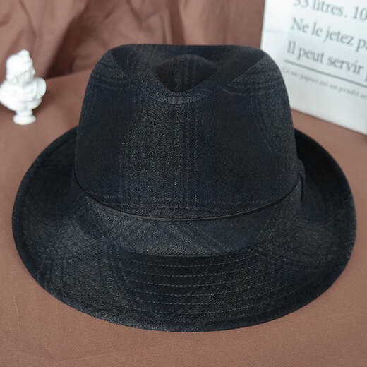 King of Hats, high-end fine wool woolen hat, wool gentleman hat, middle-aged and old hat, British hat, men's dad and grandfather hat, blue and gray plaid, L adjustable (58-59) CM