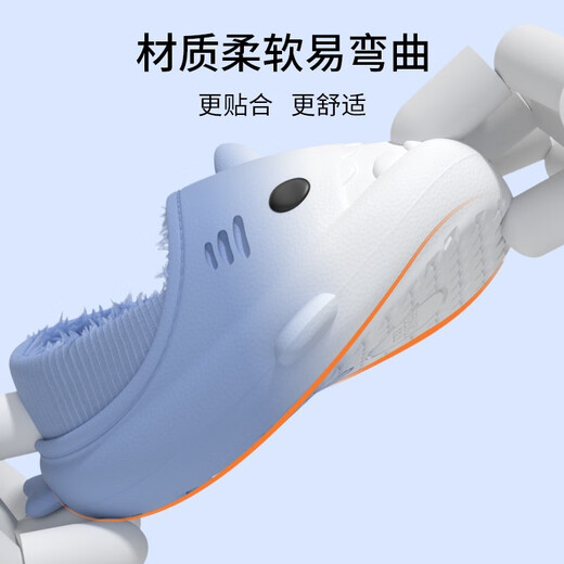 LATE TIME Gradient Shark Children's Cotton Slippers Boys' Bag Heels Winter Indoor Warm Non-Slip Girls Baby Plush Slippers Winter White Blue Inner Length 22cm 220 Suitable for Feet Sizes 34-35