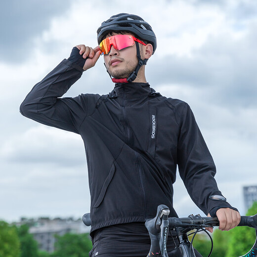 ROCKBROS cycling suit suit for men and women, long-sleeved trousers and underwear, outdoor cycling sports jacket, autumn and winter, spring and autumn cycling suit, black (with trouser pads) 2XL