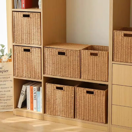 Sorachi lattice cabinet woven storage basket household imitation rattan storage box storage box cabinet clothing sundries organizing storage box coffee color 31*31*31 foldable