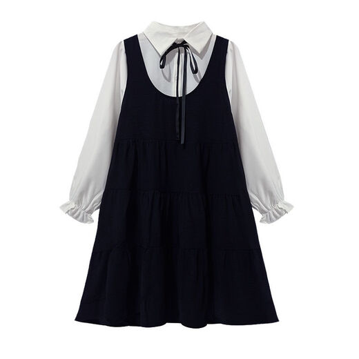 Little Squirrel of Wei Love, Maternity Women's Autumn Dress, Spring and Autumn Tops, Set de estilo de sabor pequeño de dos piezas de dos piezas, 9856 Vestido negro Estilo de verano (Single) M Recomendado 115Jin [Jin iguala 0.5 kg] o menos