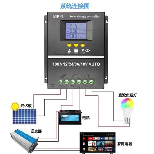 MPPT solar controller 12V24V36V48V fully automatic universal rechargeable lithium battery lead-acid photovoltaic panel power generation MPPT12V24V36V48V universal 100A