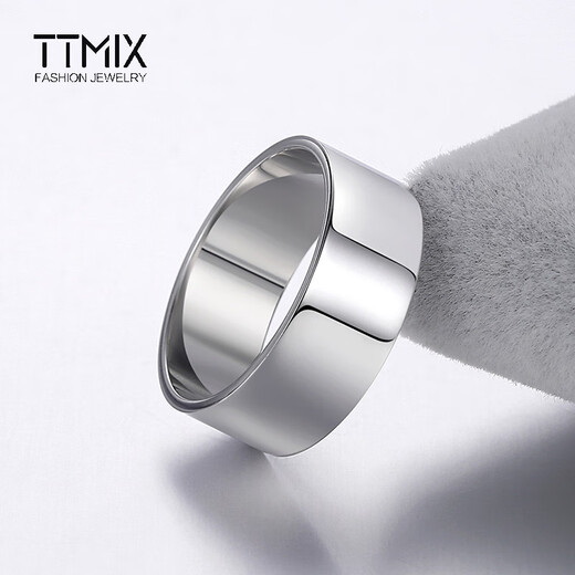 TTMIX platinum ring PT950 smooth plain ring platinum wide face simple men's style or trendy style for boyfriend 15# 9.7-9.9g width about 8.0mm