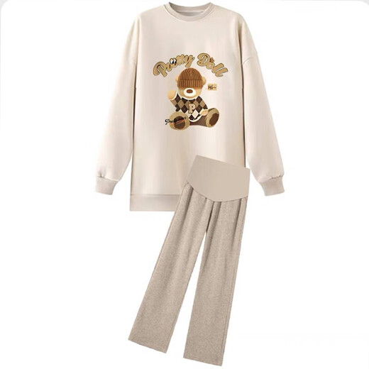 Yuanjiaxin Herbst- und Winter-Entbindungsanzug trägt Entbindungshosen Bauchhosen Mutterschaft Sweatshirt Spring- und Herbstkleidung sowie eine große Größe von 200 Jin [Jin gleich 0,5 kg] (Aprikosen-Top + Haferhosen) Frühlings- und Herbststil L.
