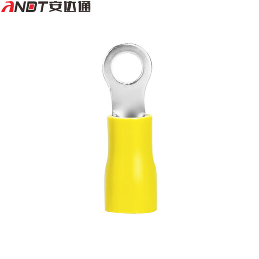 Andatong insulated terminal O-type pre-insulated terminal cold-pressed terminal block European-style pre-insulated copper nose terminal RV3.5-6 yellow