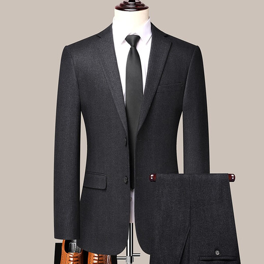 Chalides light luxury high-end wool suit suit men's Korean version slim fit two-piece suit wedding business formal work clothes jacket men 2386 gray stripes two buttons without splits L 175/50 size recommended 135-145 Jin Jin equals 0.5 kg
