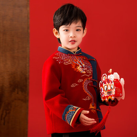 Qibo Hanfu Boys Winter 2026 New Children's New Year's Clothes National Style Ancient Costumes Yunqilongxiang Red and Blue Tops 120